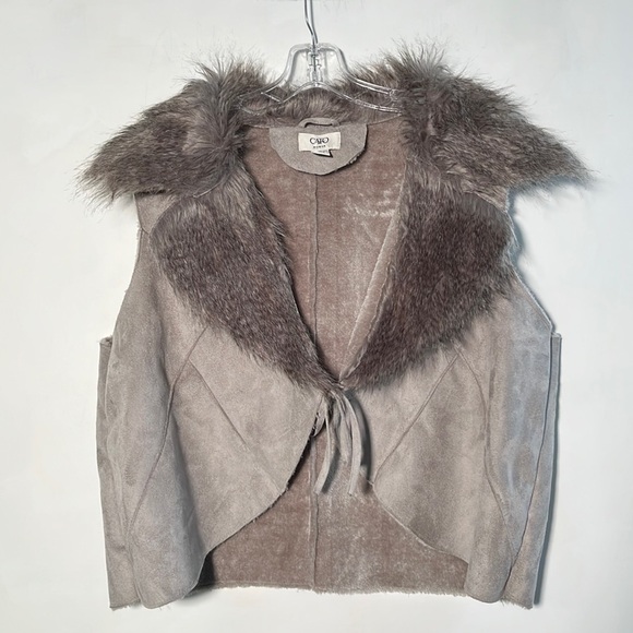 CATO WOMAN Boho Faux Shearling Faux Fur Collar Boho Western Grey Vest SZ 26/28W - Picture 1 of 12